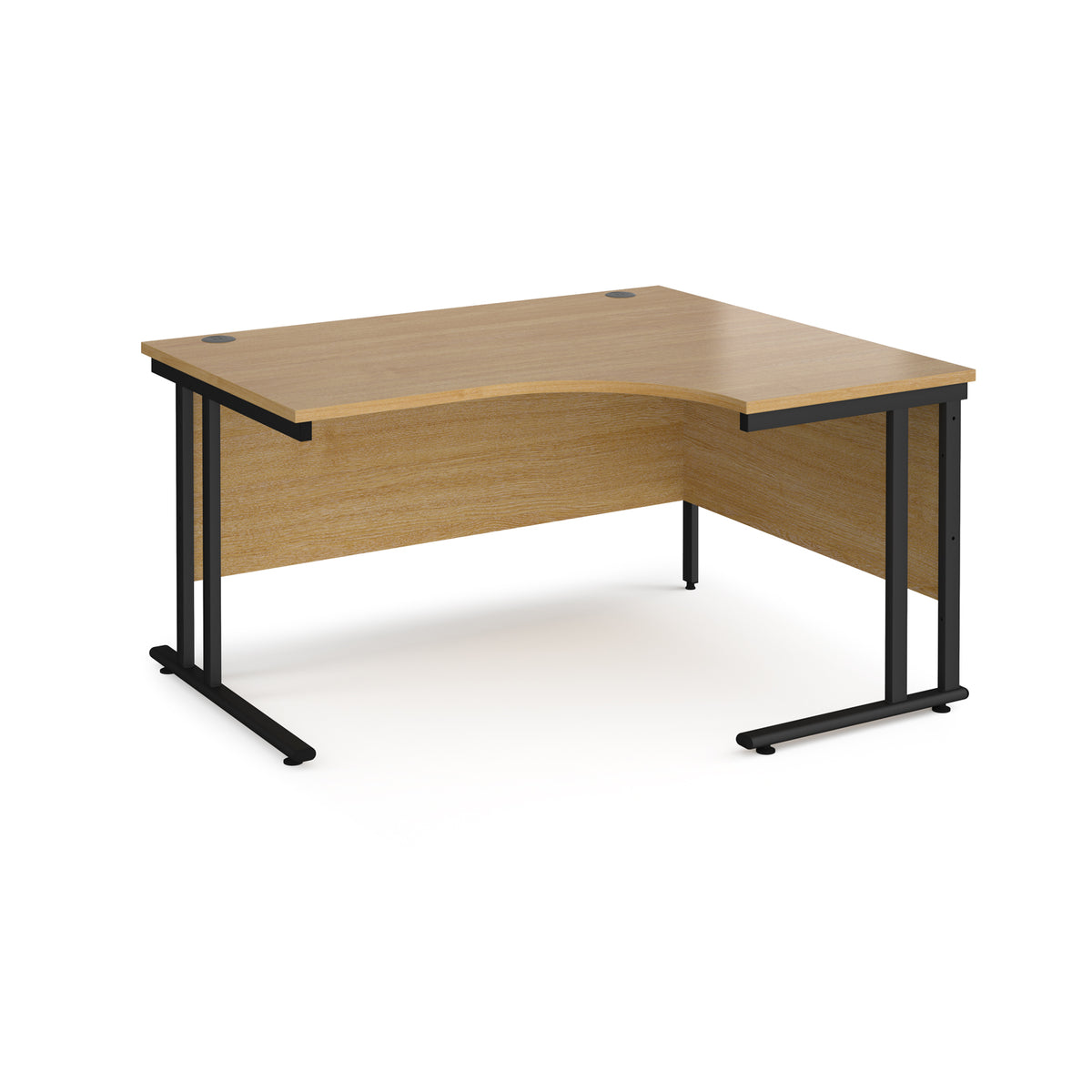 Maestro 25 right hand ergonomic desk 1400mm wide - black cantilever leg frame, Oak Top - view 1