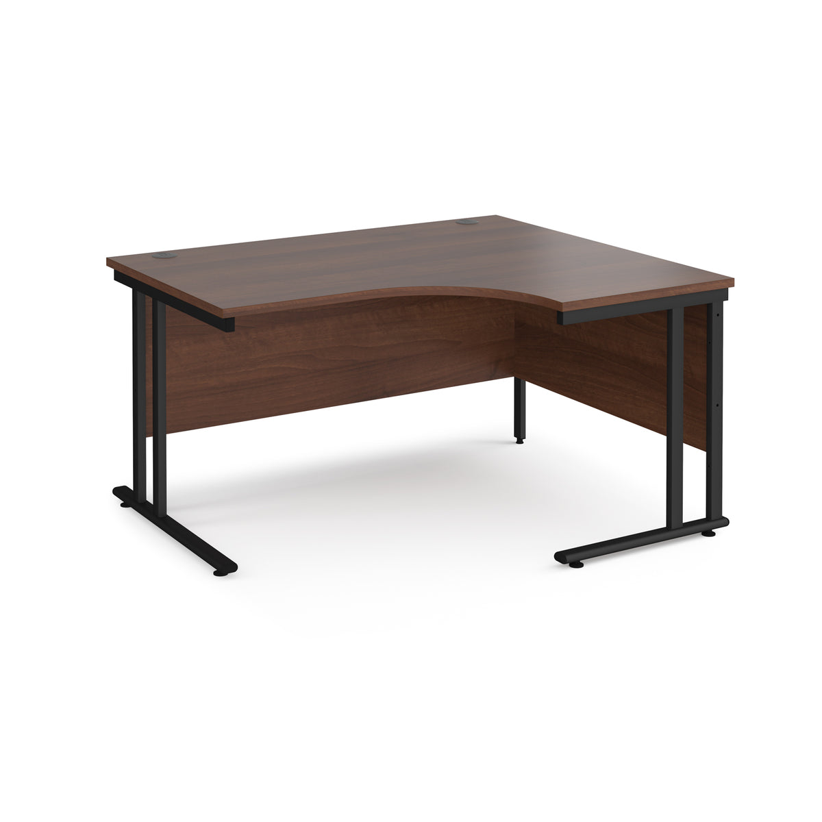 Maestro 25 right hand ergonomic desk 1400mm wide - black cantilever leg frame, Walnut top - view 1