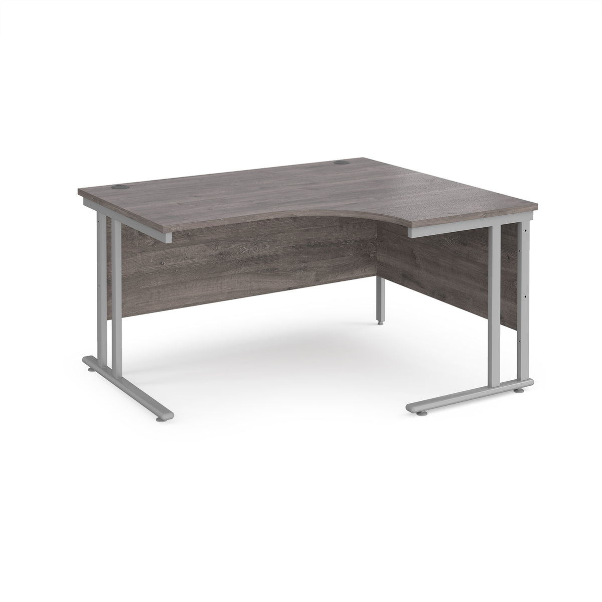 Maestro 25 right hand ergonomic desk 1400mm wide - silver cantilever leg frame, Grey Oak Top - view 1