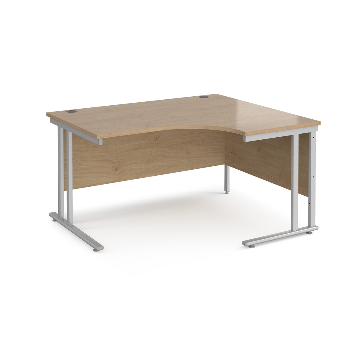Maestro 25 right hand ergonomic desk 1400mm wide - silver cantilever leg frame, Kendal Oak Top - view 1