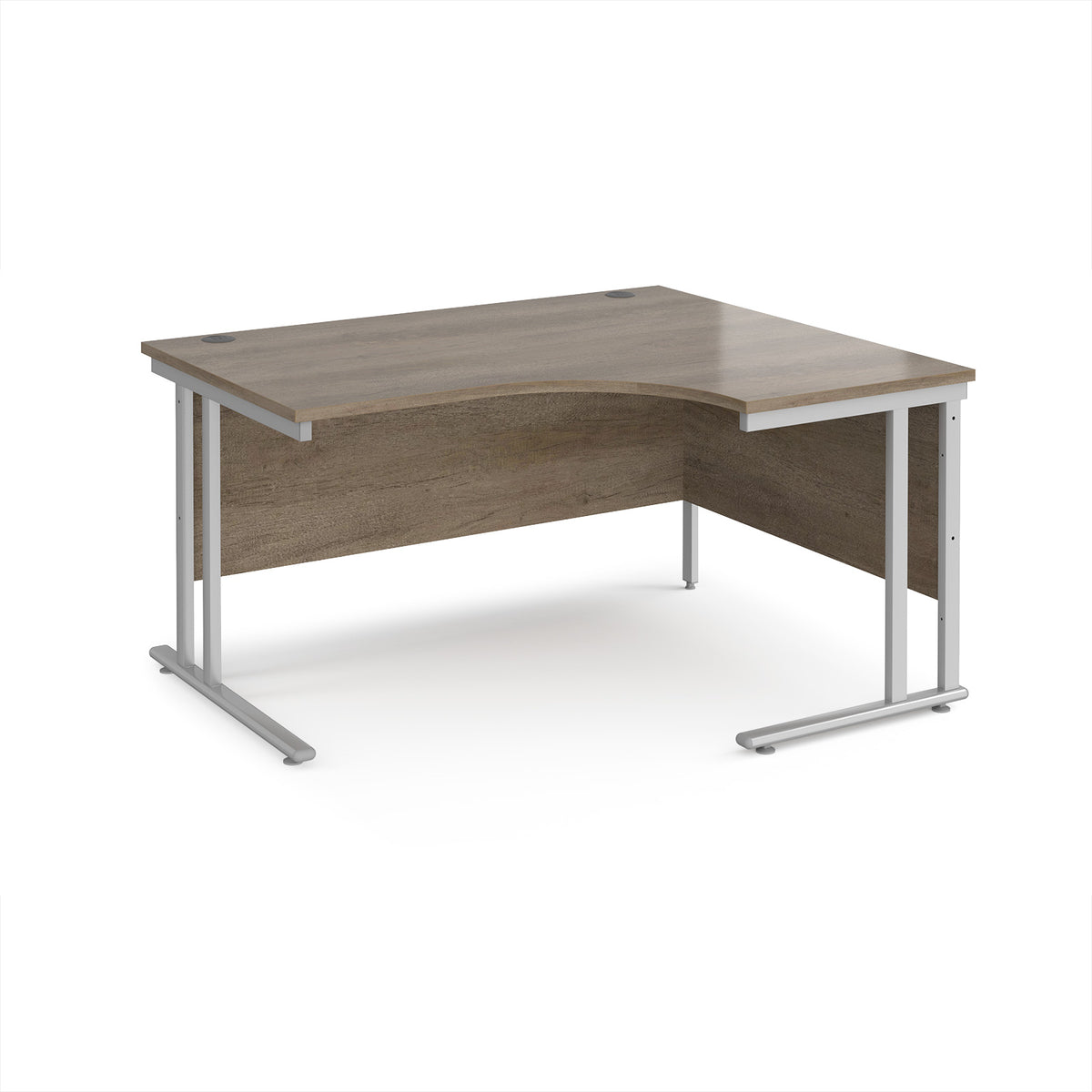 Maestro 25 right hand ergonomic desk 1400mm wide - silver cantilever leg frame, Nebraska Oak Top - view 1