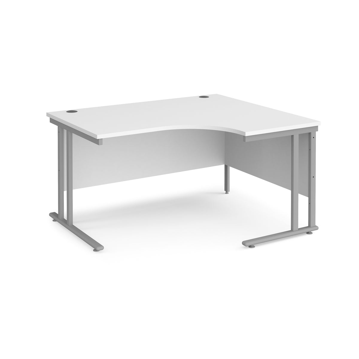 Maestro 25 right hand ergonomic desk 1400mm wide - silver cantilever leg frame, White Top - view 1