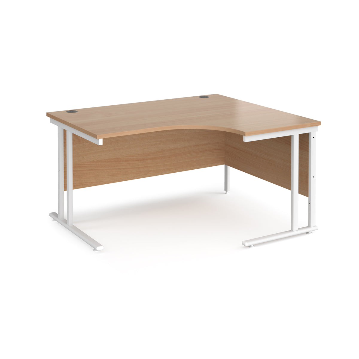 Maestro 25 right hand ergonomic desk 1400mm wide - white cantilever leg frame, Beech top - view 1