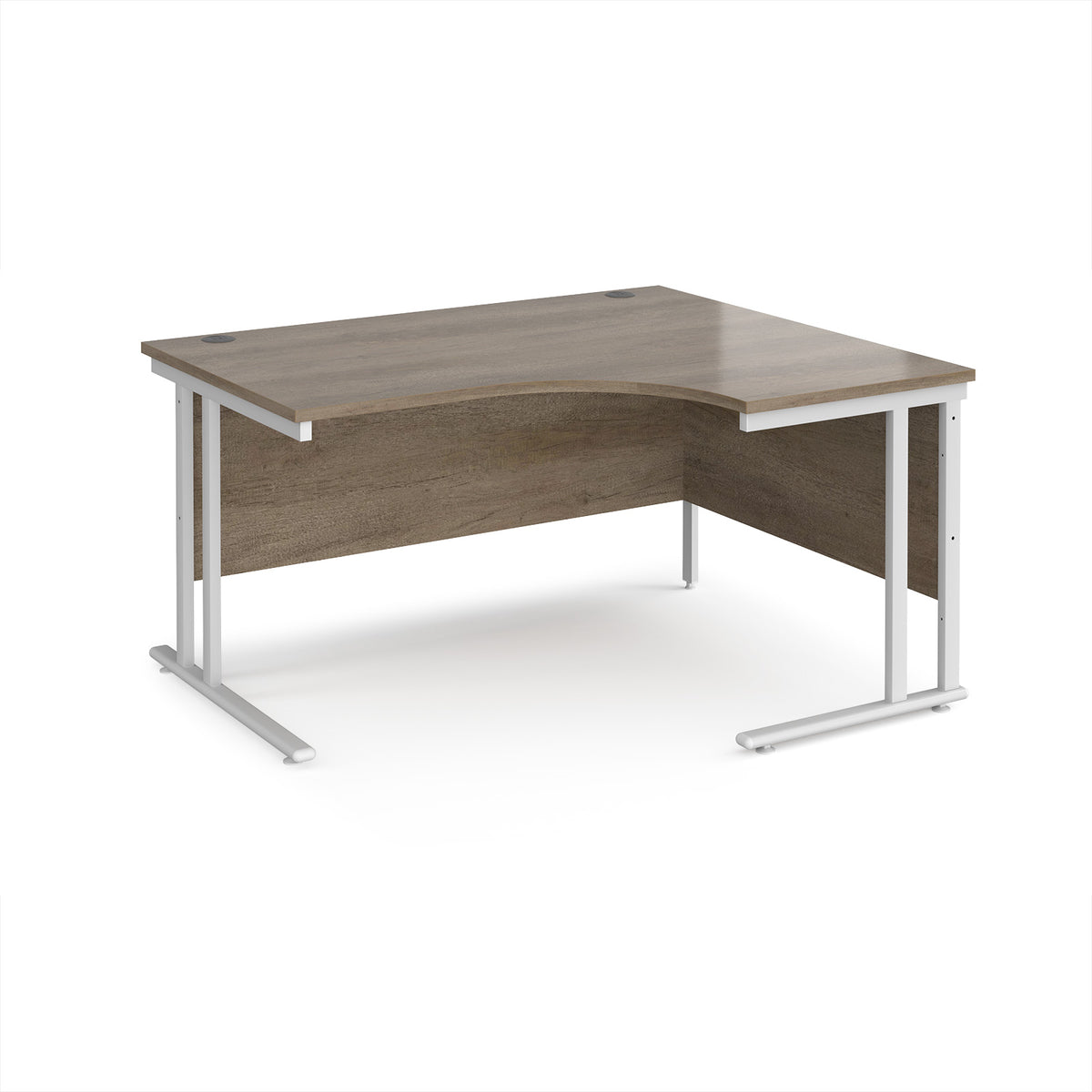 Maestro 25 right hand ergonomic desk 1400mm wide - white cantilever leg frame, Nebraska Oak Top - view 1