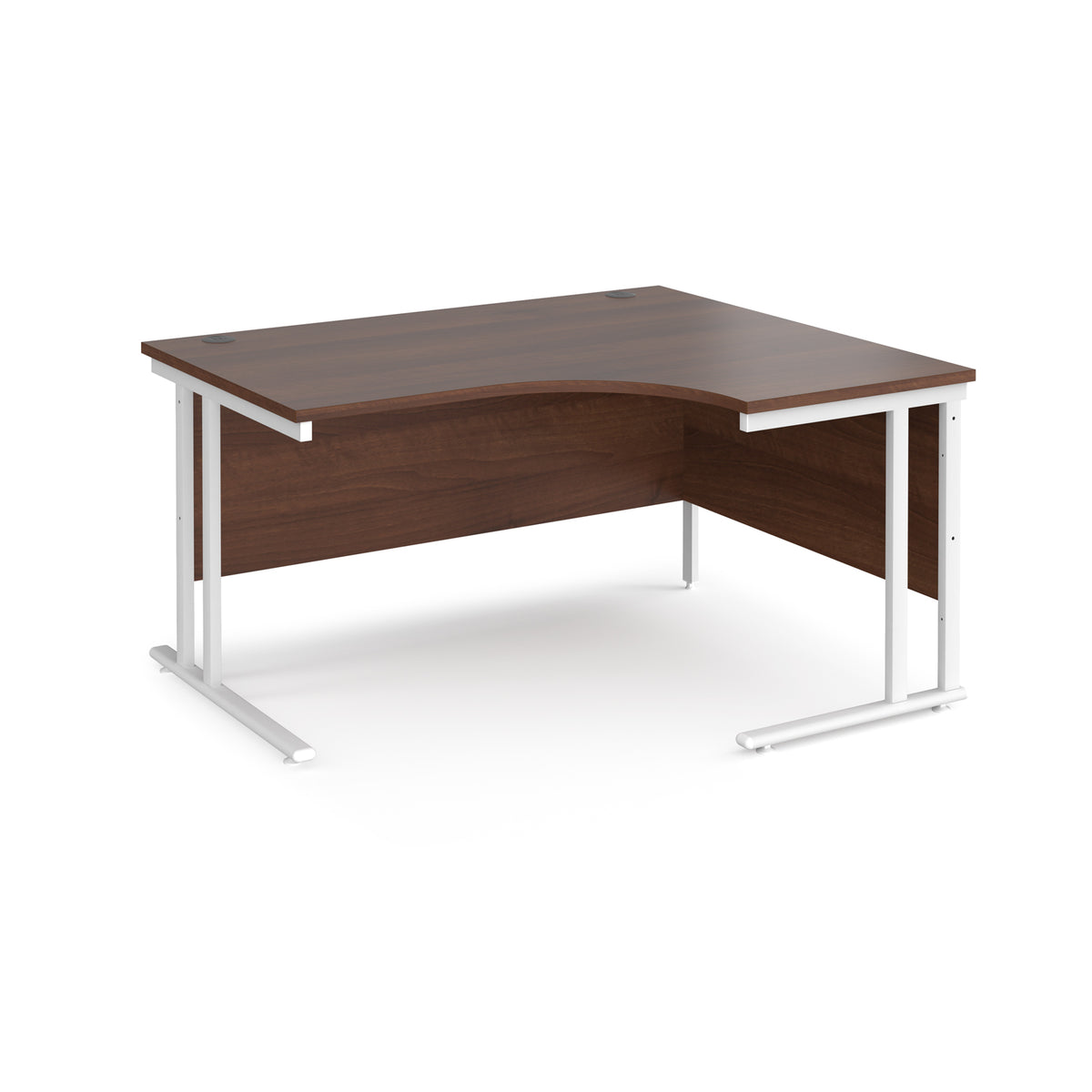 Maestro 25 right hand ergonomic desk 1400mm wide - white cantilever leg frame, Walnut top - view 1