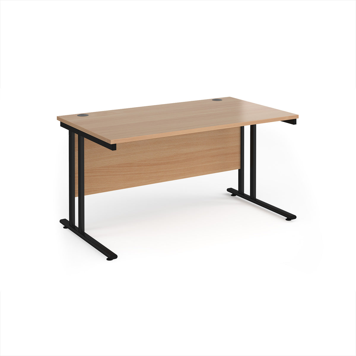 Maestro 25 straight desk 1400mm x 800mm - black cantilever leg frame, Beech top - view 1