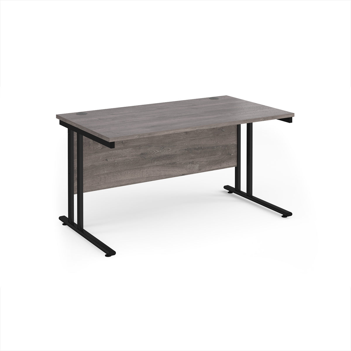 Maestro 25 straight desk 1400mm x 800mm - black cantilever leg frame, Grey Oak Top - view 1