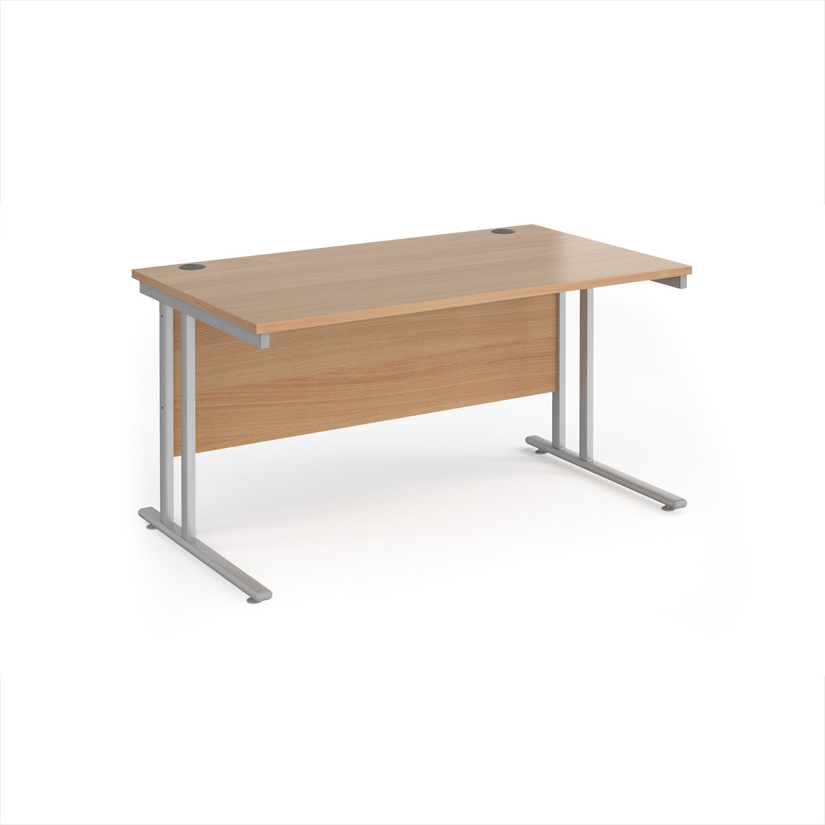Maestro 25 straight desk 1400mm x 800mm - silver cantilever leg frame, Beech top - view 1
