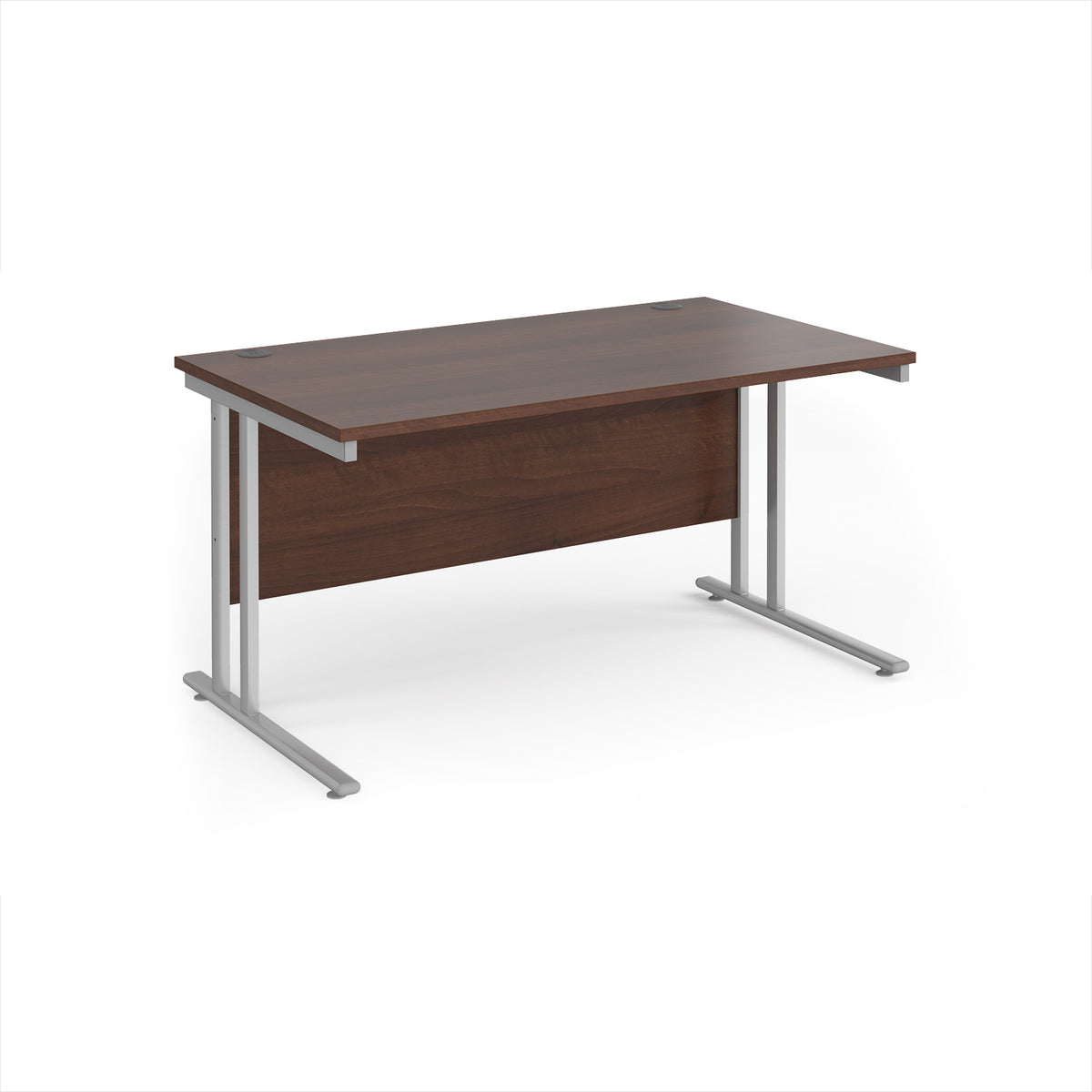 Maestro 25 straight desk 1400mm x 800mm - silver cantilever leg frame, Walnut top - view 1