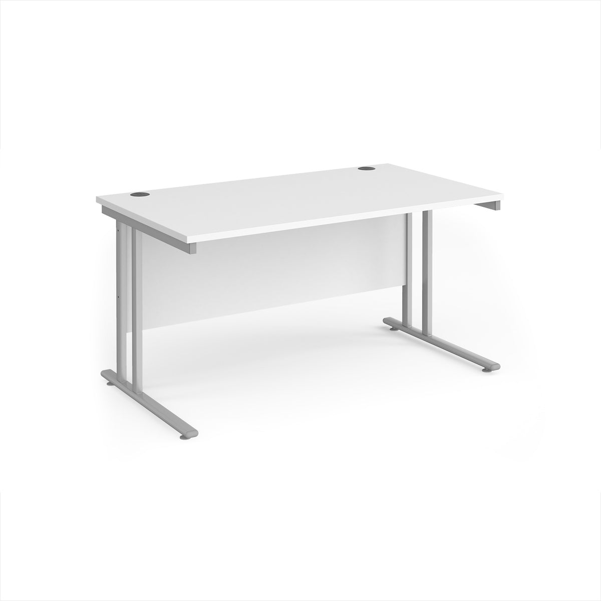 Maestro 25 straight desk 1400mm x 800mm - silver cantilever leg frame, White Top - view 1