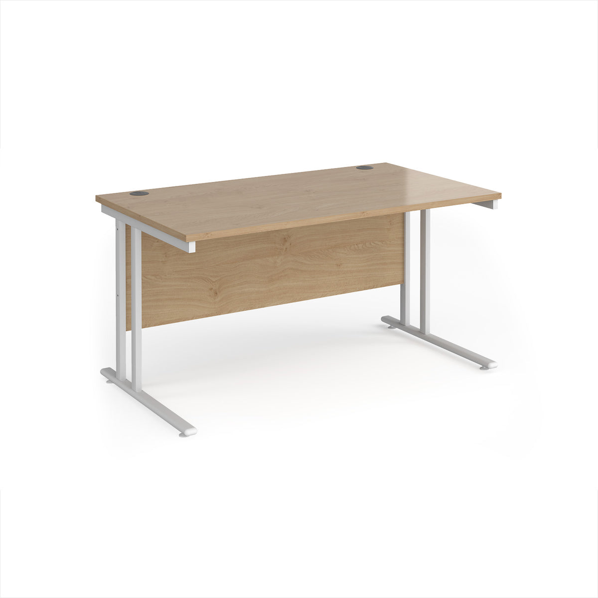 Maestro 25 straight desk 1400mm x 800mm - white cantilever leg frame, Kendal Oak Top - view 1