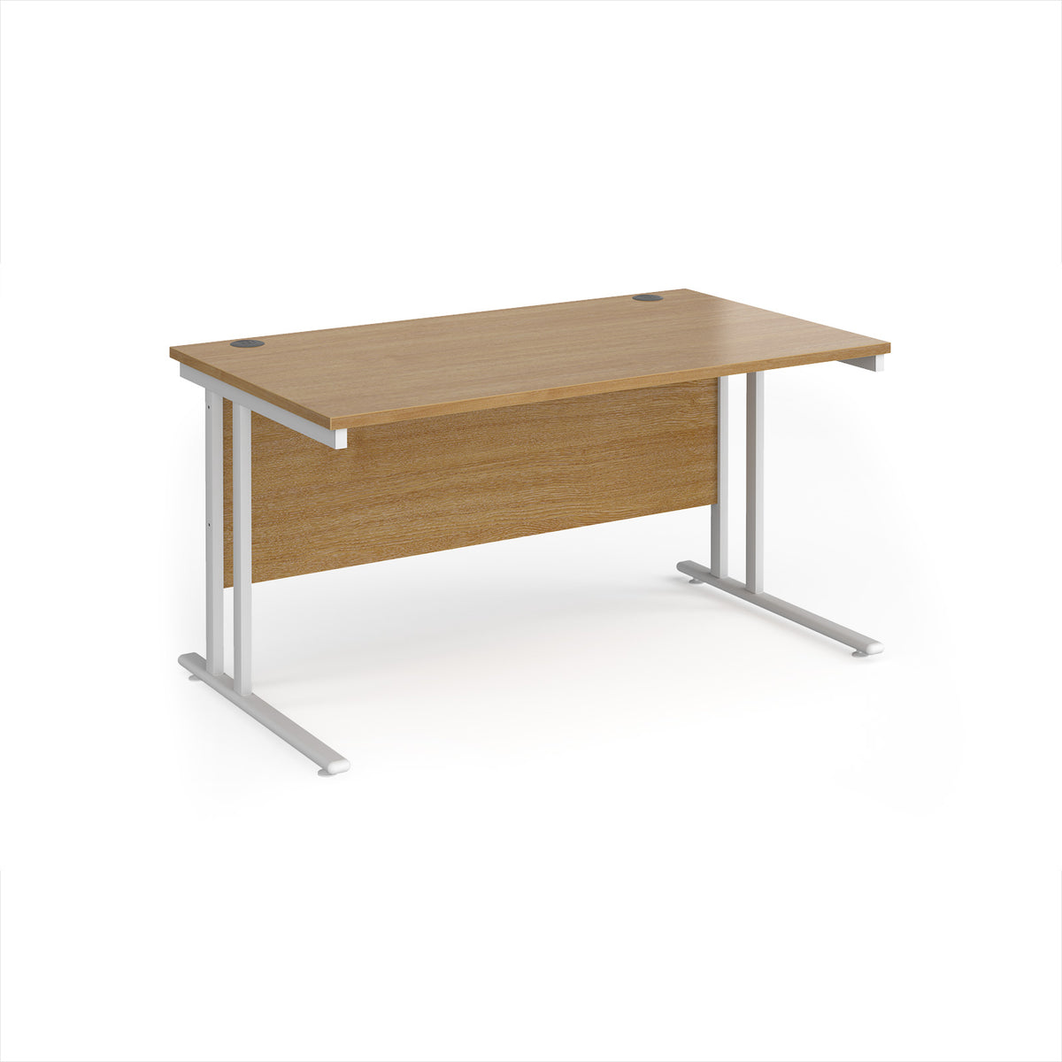 Maestro 25 straight desk 1400mm x 800mm - white cantilever leg frame, Oak Top - view 1