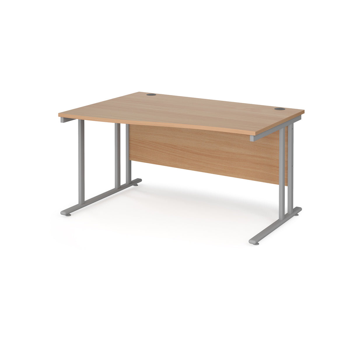 Maestro 25 left hand wave desk 1400mm wide - silver cantilever leg frame, Beech top - view 1