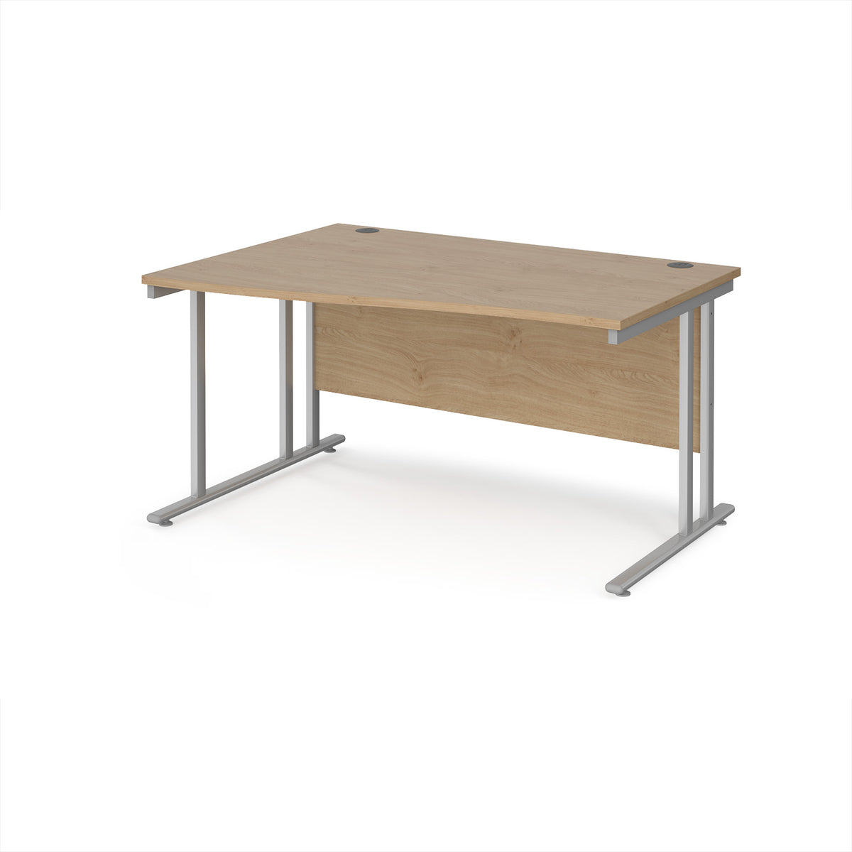 Maestro 25 left hand wave desk 1400mm wide - silver cantilever leg frame, Kendal Oak Top - view 1