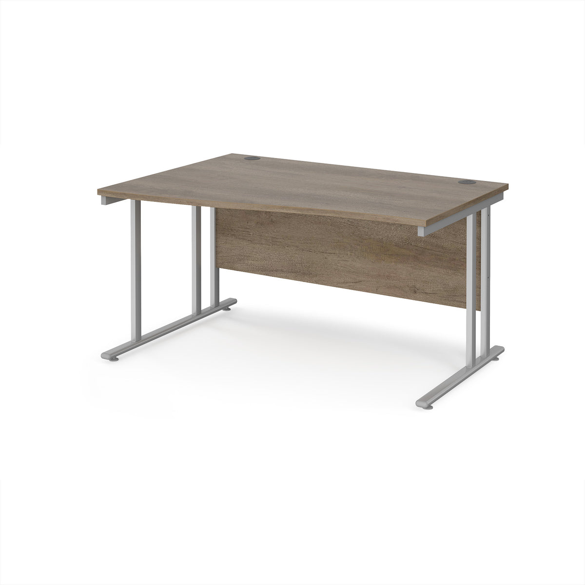 Maestro 25 left hand wave desk 1400mm wide - silver cantilever leg frame, Nebraska Oak Top - view 1