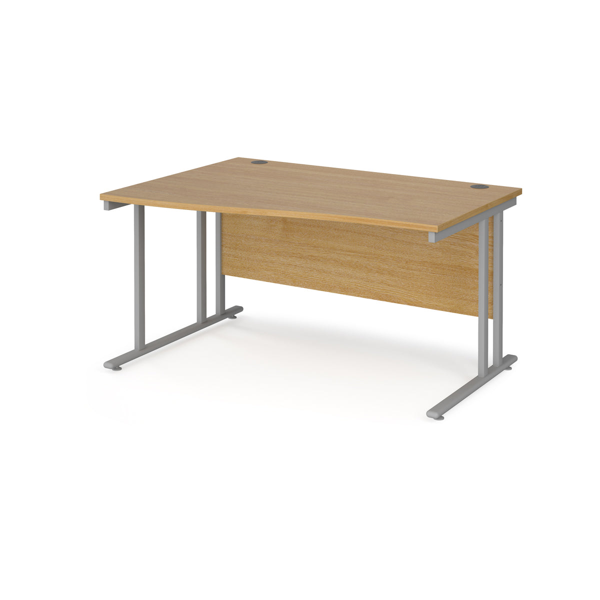 Maestro 25 left hand wave desk 1400mm wide - silver cantilever leg frame, Oak Top - view 1