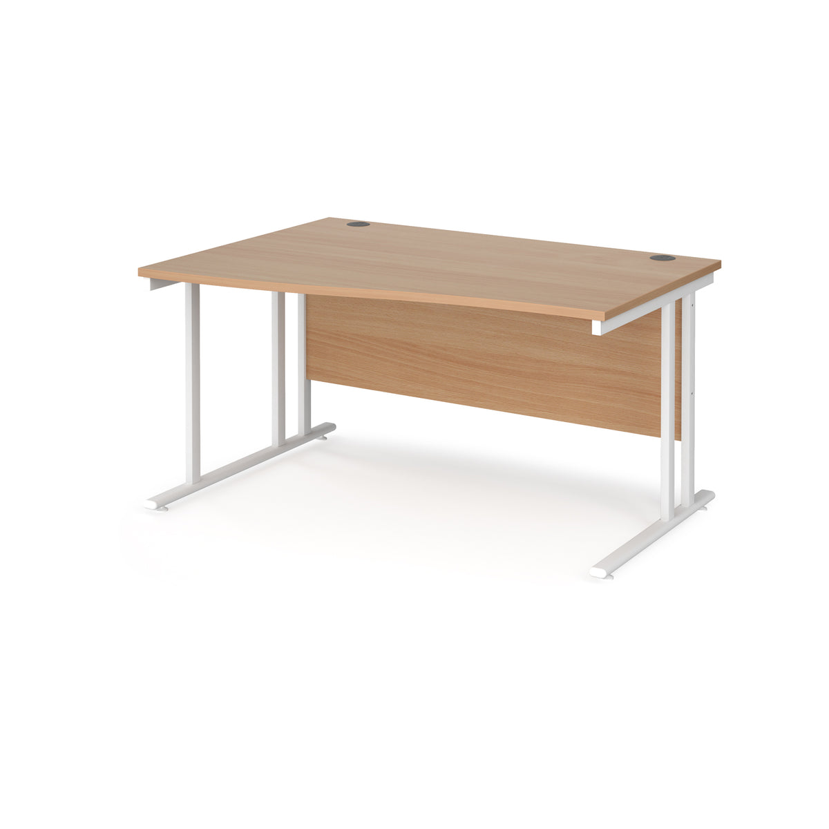 Maestro 25 left hand wave desk 1400mm wide - white cantilever leg frame, Beech top - view 1