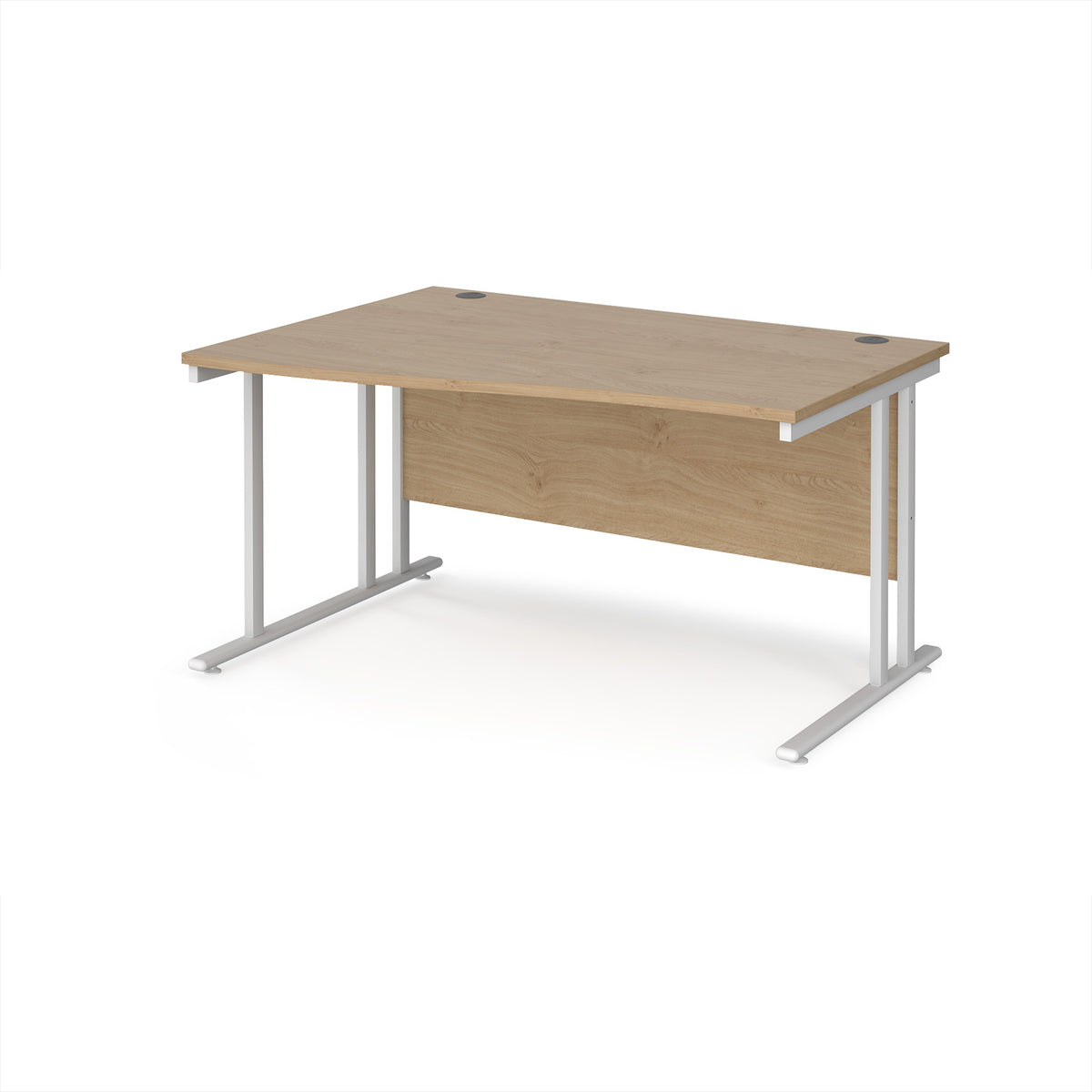 Maestro 25 left hand wave desk 1400mm wide - white cantilever leg frame, Kendal Oak Top - view 1
