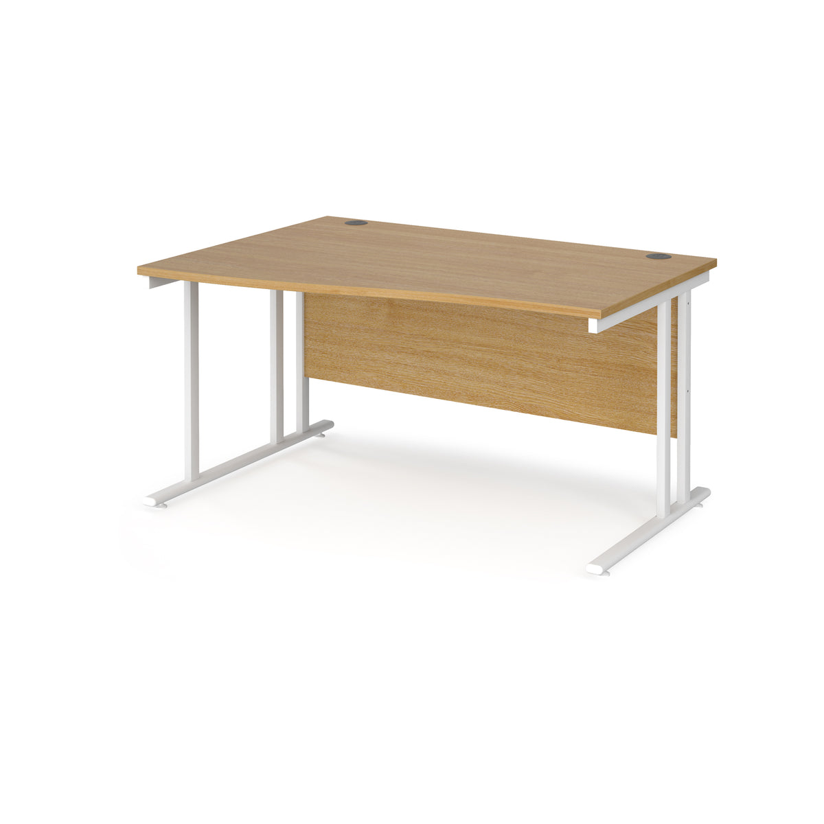 Maestro 25 left hand wave desk 1400mm wide - white cantilever leg frame, Oak Top - view 1