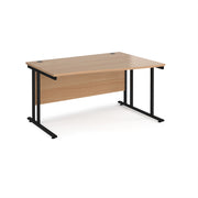Maestro 25 right hand wave desk 1400mm wide - black cantilever leg frame, Beech top - view 1
