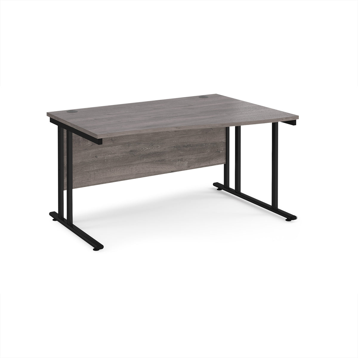 Maestro 25 right hand wave desk 1400mm wide - black cantilever leg frame, Grey Oak Top - view 1