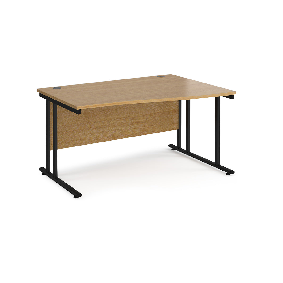 Maestro 25 right hand wave desk 1400mm wide - black cantilever leg frame, Oak Top - view 1