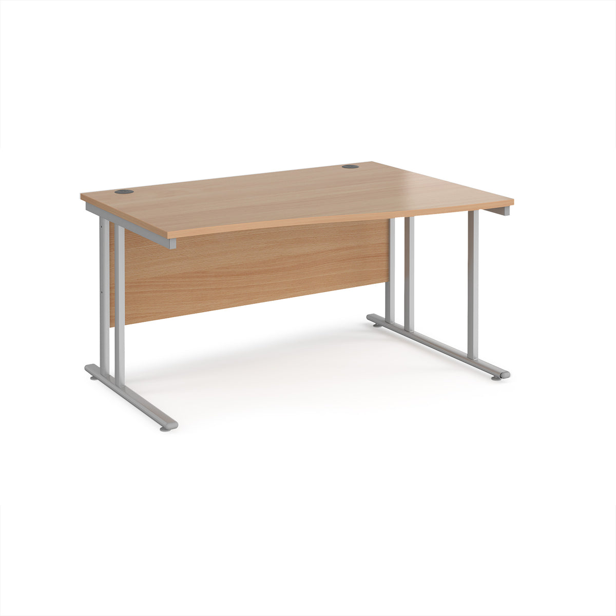 Maestro 25 right hand wave desk 1400mm wide - silver cantilever leg frame, Beech top - view 1