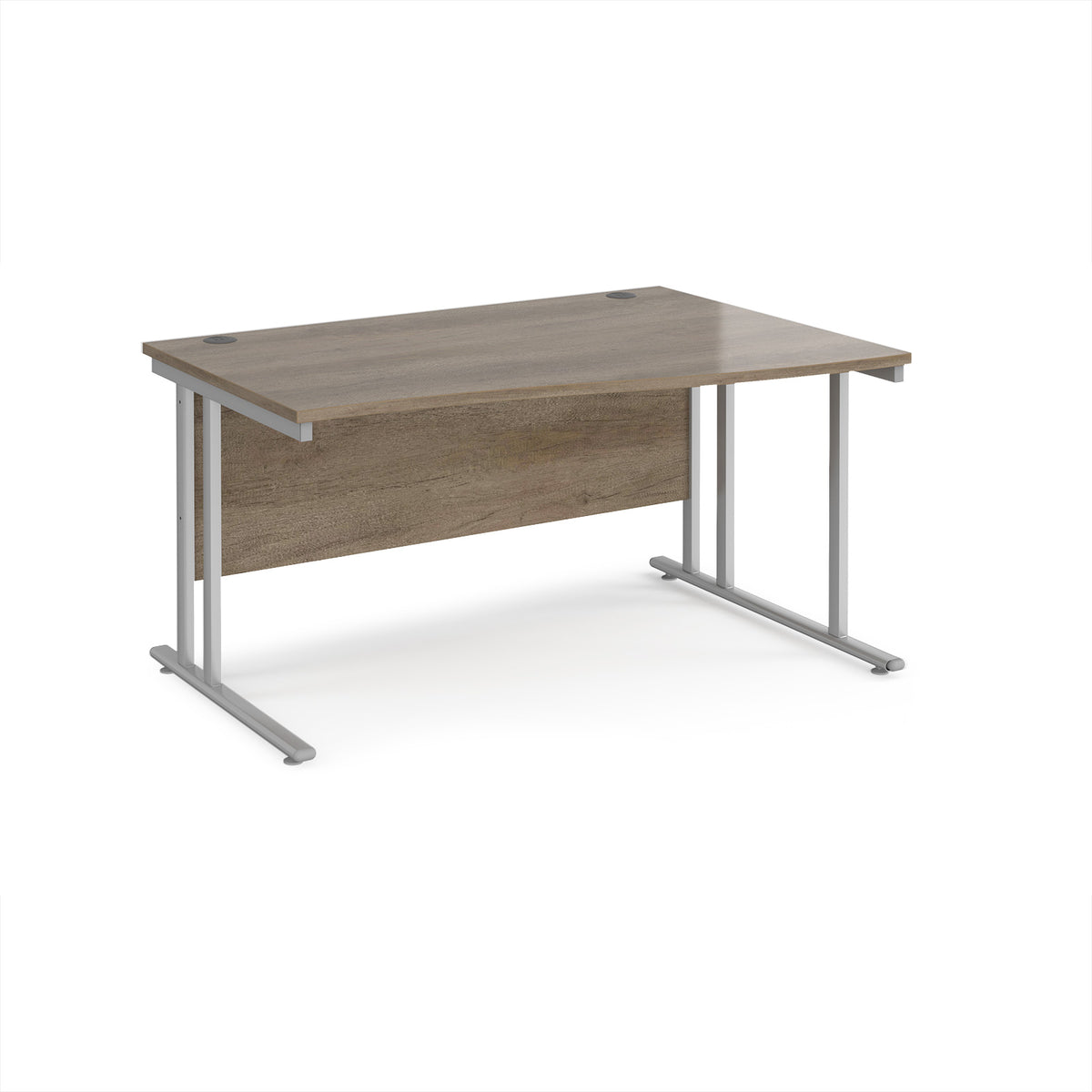 Maestro 25 right hand wave desk 1400mm wide - silver cantilever leg frame, Nebraska Oak Top - view 1