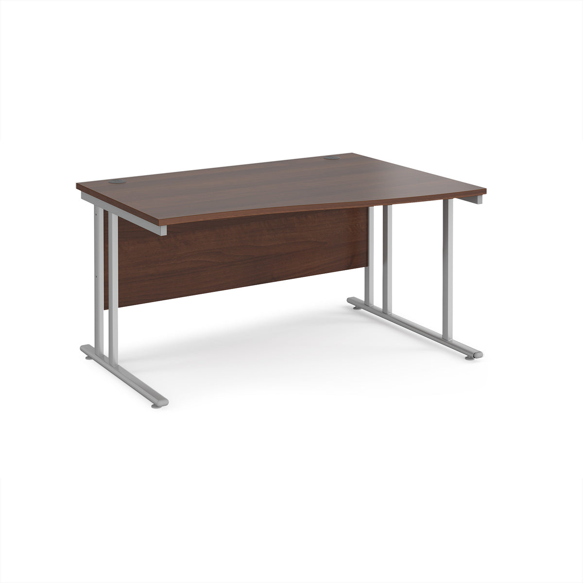 Maestro 25 right hand wave desk 1400mm wide - silver cantilever leg frame, Walnut top - view 1