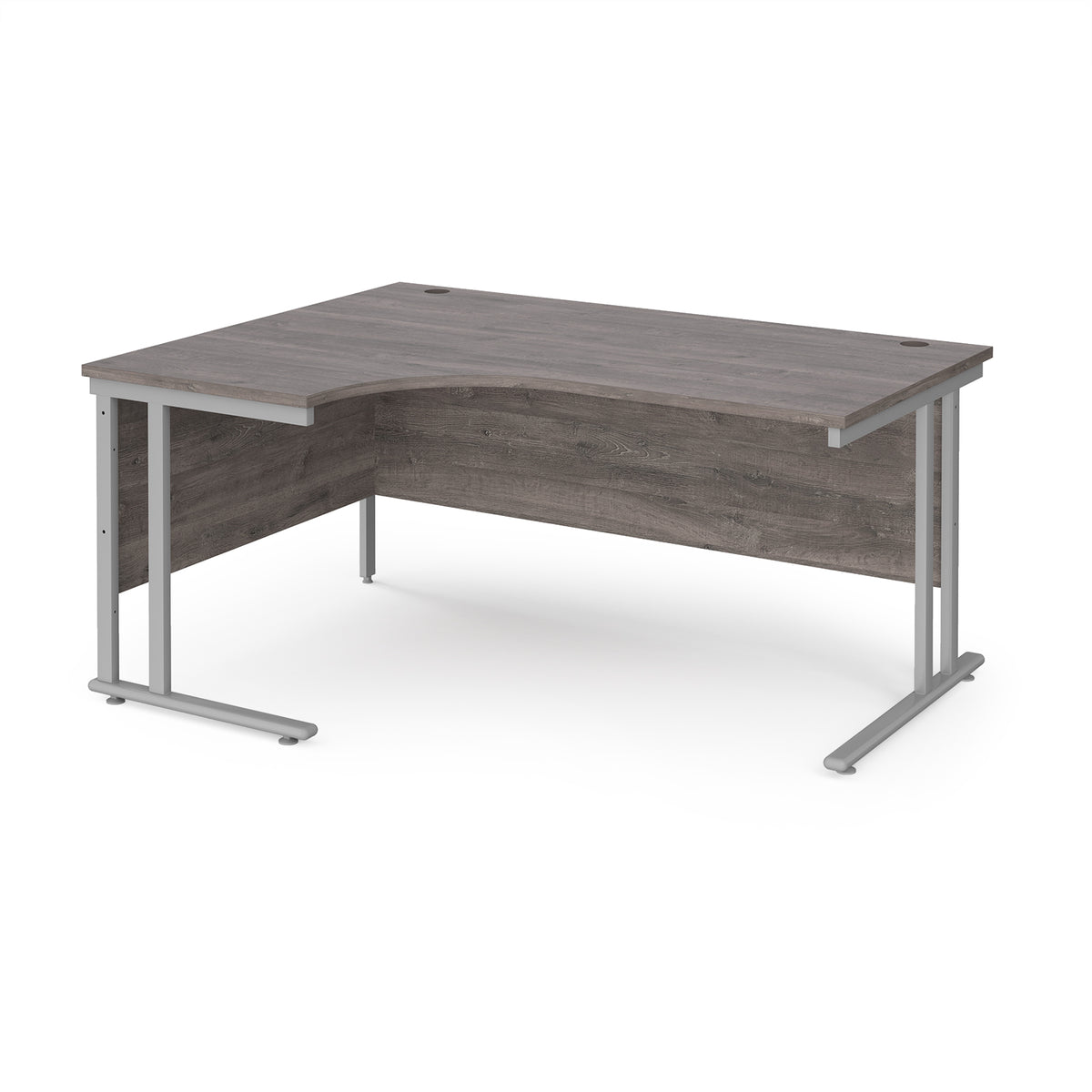 Maestro 25 left hand ergonomic desk 1600mm wide - silver cantilever leg frame, Grey Oak Top - view 1