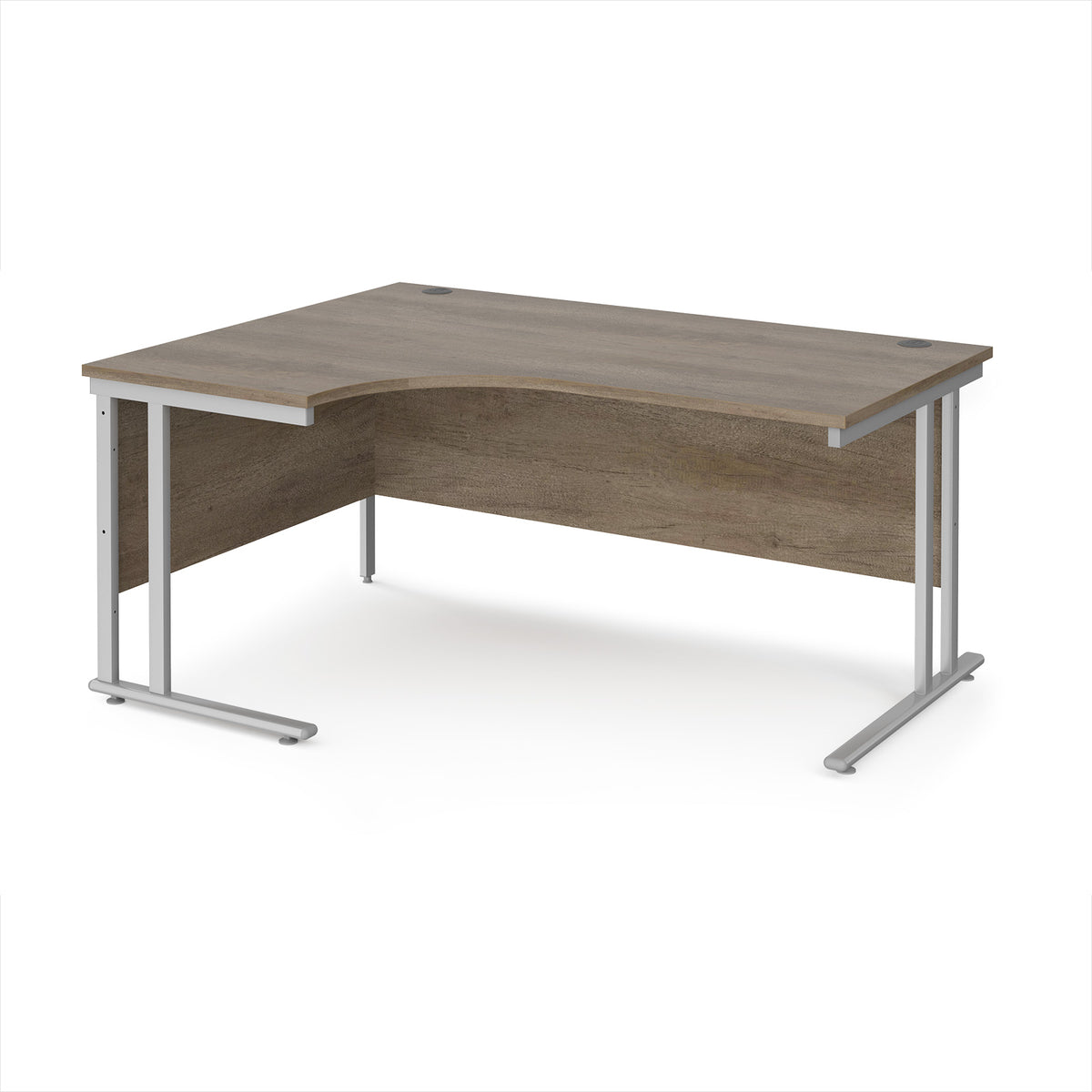 Maestro 25 left hand ergonomic desk 1600mm wide - silver cantilever leg frame, Nebraska Oak Top - view 1