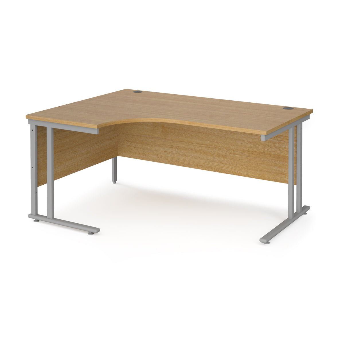 Maestro 25 left hand ergonomic desk 1600mm wide - silver cantilever leg frame, Oak Top - view 1
