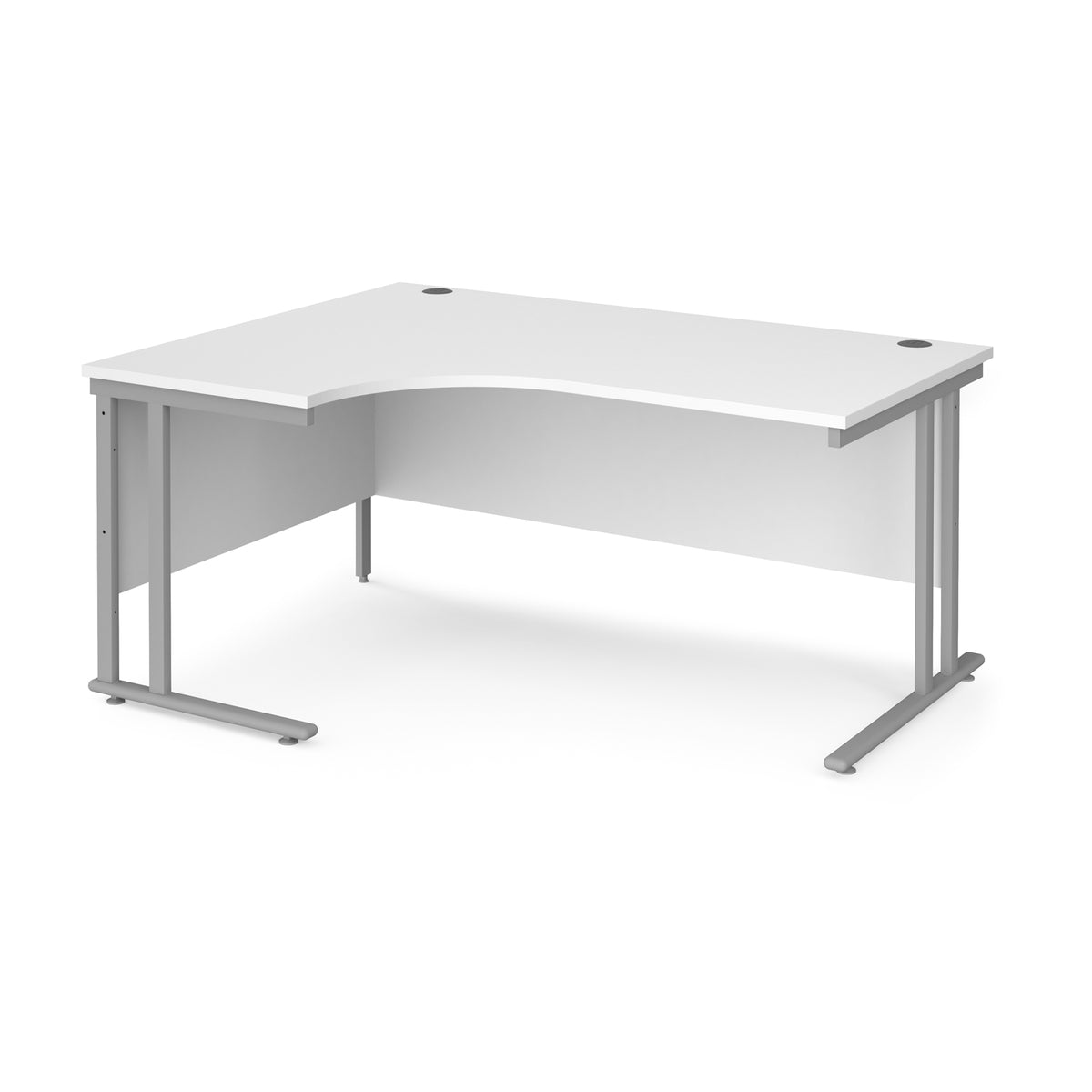 Maestro 25 left hand ergonomic desk 1600mm wide - silver cantilever leg frame, White Top - view 1