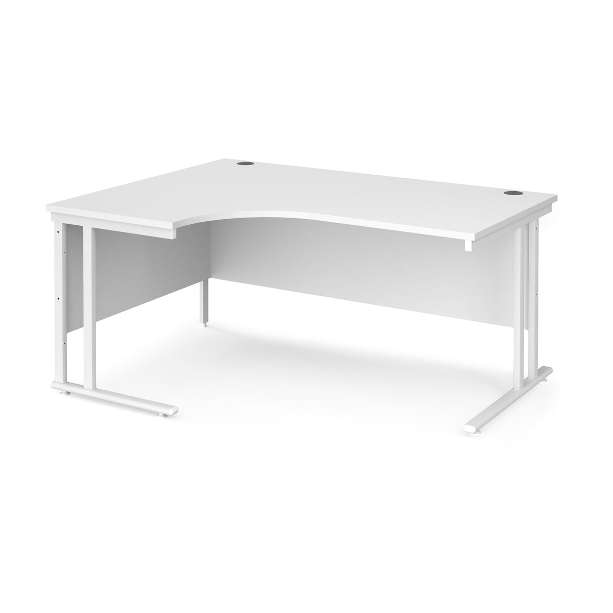 Maestro 25 left hand ergonomic desk 1600mm wide - white cantilever leg frame, White Top - view 1