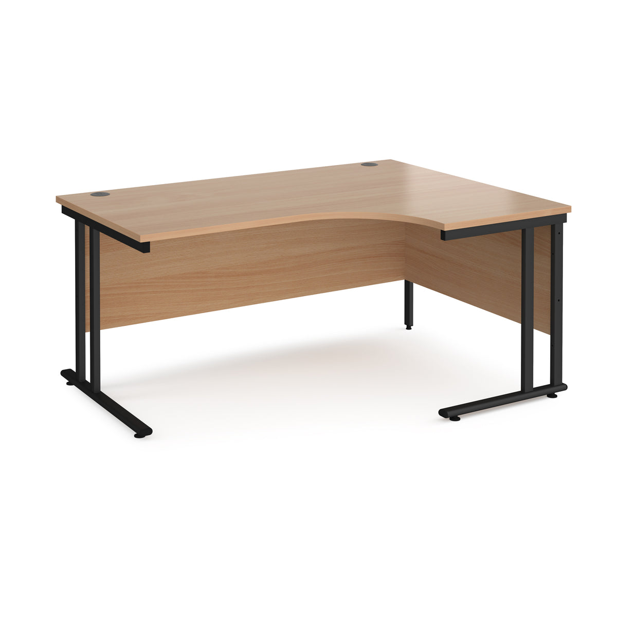 Maestro 25 right hand ergonomic desk 1600mm wide - black cantilever leg frame, Beech top - view 1