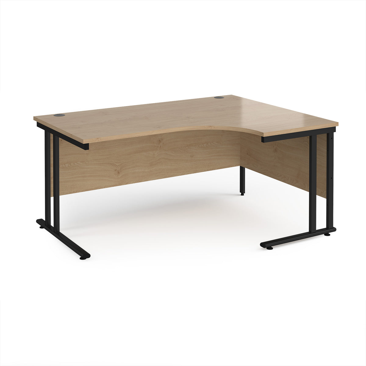Maestro 25 right hand ergonomic desk 1600mm wide - black cantilever leg frame, Kendal Oak Top - view 1