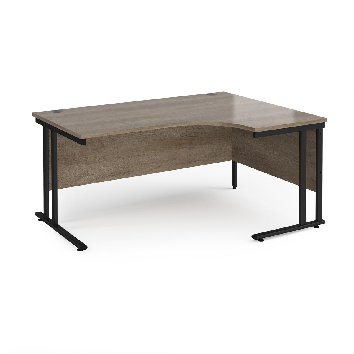 Maestro 25 right hand ergonomic desk 1600mm wide - black cantilever leg frame, Nebraska Oak Top - view 1