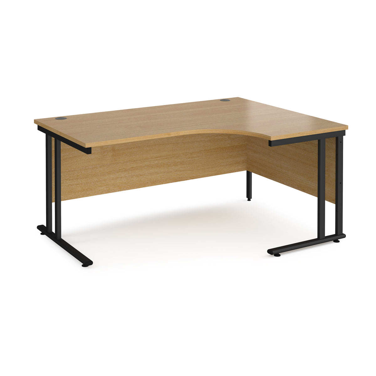 Maestro 25 right hand ergonomic desk 1600mm wide - black cantilever leg frame, Oak Top - view 1