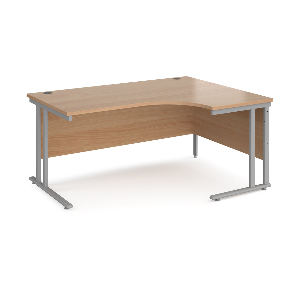 Maestro 25 right hand ergonomic desk 1600mm wide - silver cantilever leg frame, Beech top - view 1