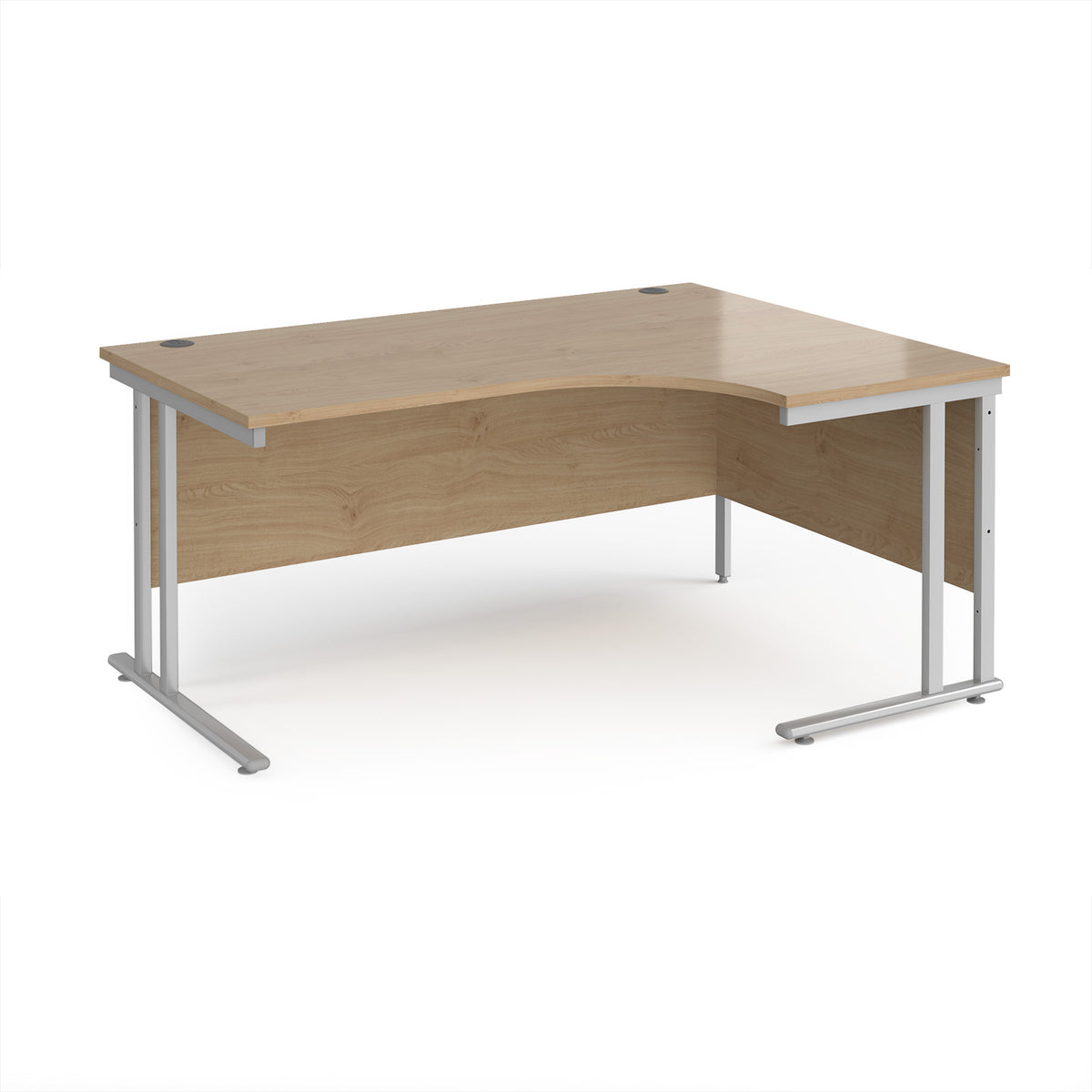 Maestro 25 right hand ergonomic desk 1600mm wide - silver cantilever leg frame, Kendal Oak Top - view 1