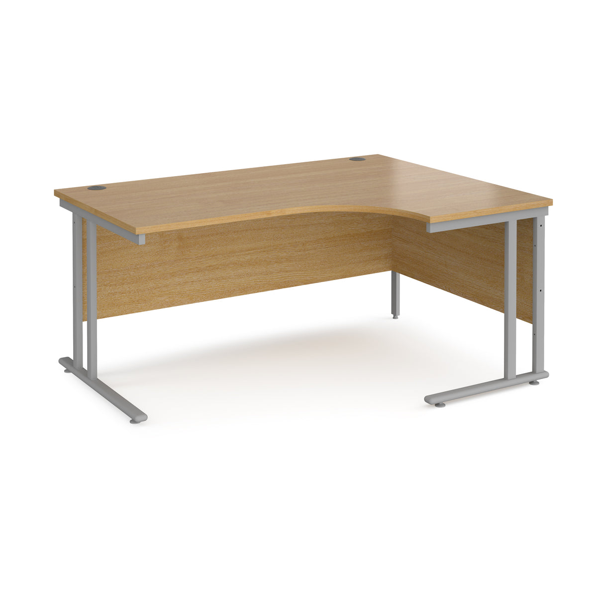 Maestro 25 right hand ergonomic desk 1600mm wide - silver cantilever leg frame, Oak Top - view 1