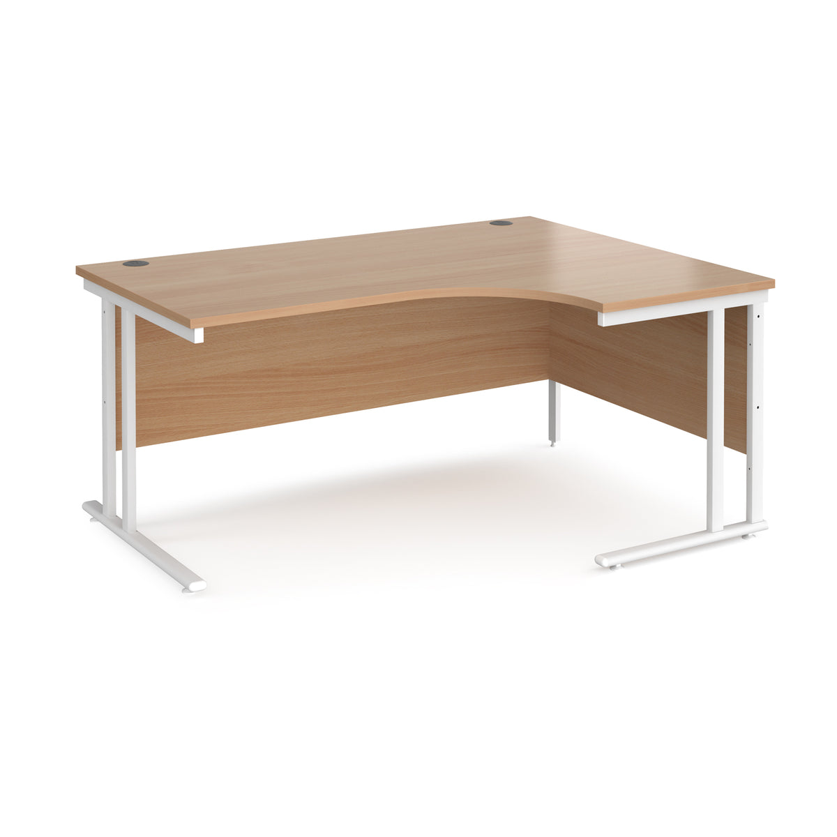 Maestro 25 right hand ergonomic desk 1600mm wide - white cantilever leg frame, Beech top - view 1