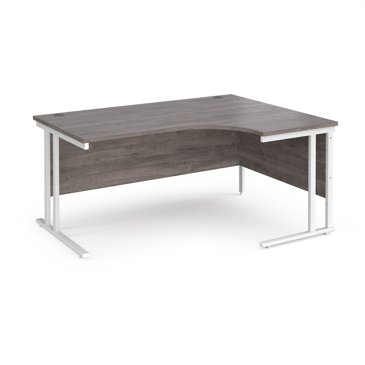 Maestro 25 right hand ergonomic desk 1600mm wide - white cantilever leg frame, Grey Oak Top - view 1