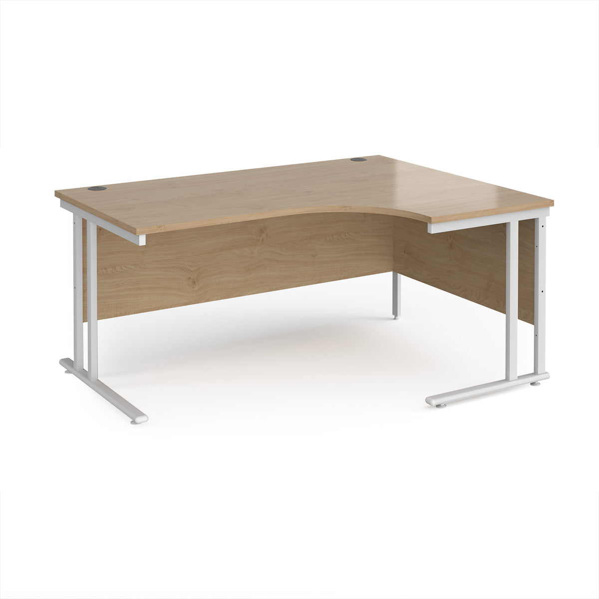 Maestro 25 right hand ergonomic desk 1600mm wide - white cantilever leg frame, Kendal Oak Top - view 1