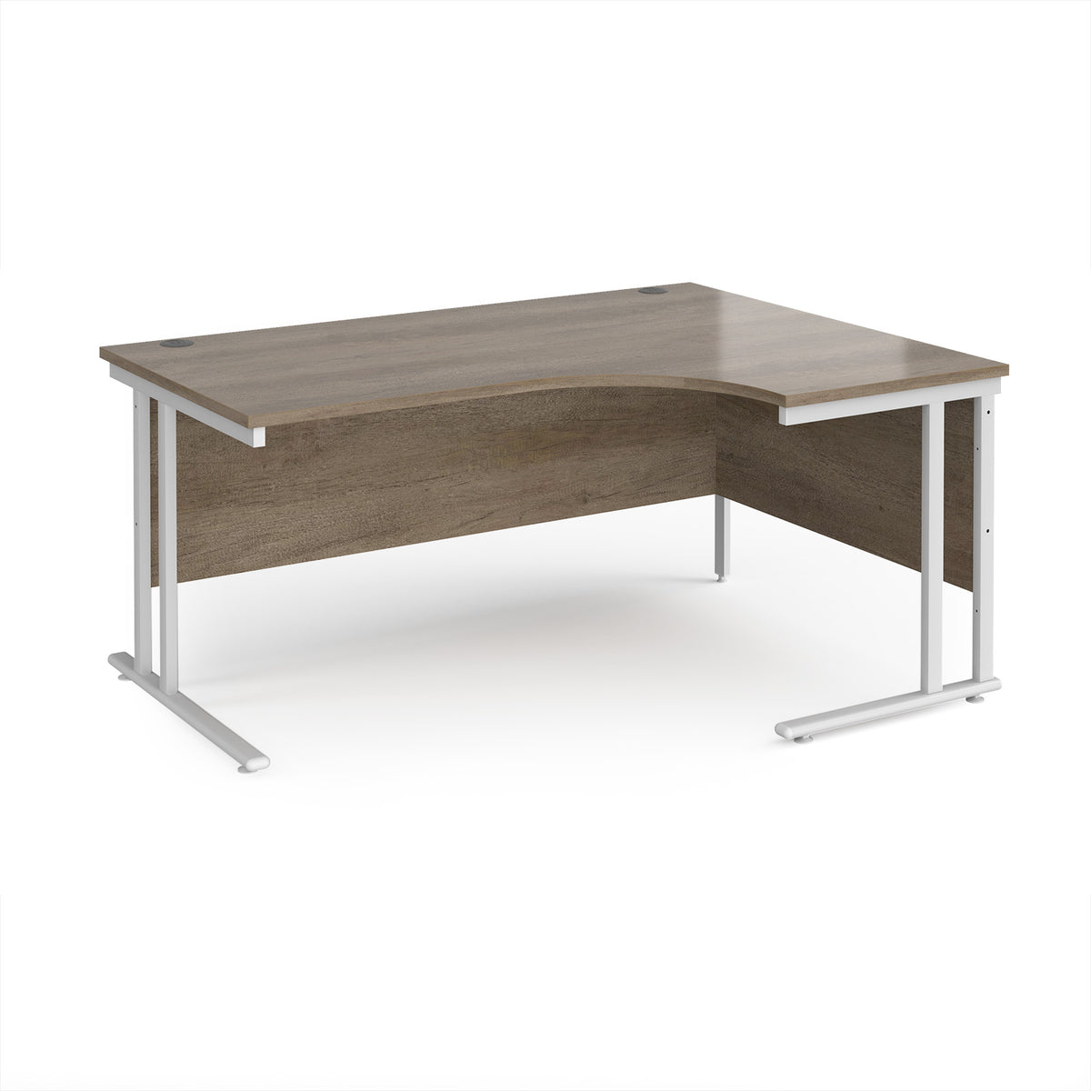 Maestro 25 right hand ergonomic desk 1600mm wide - white cantilever leg frame, Nebraska Oak Top - view 1