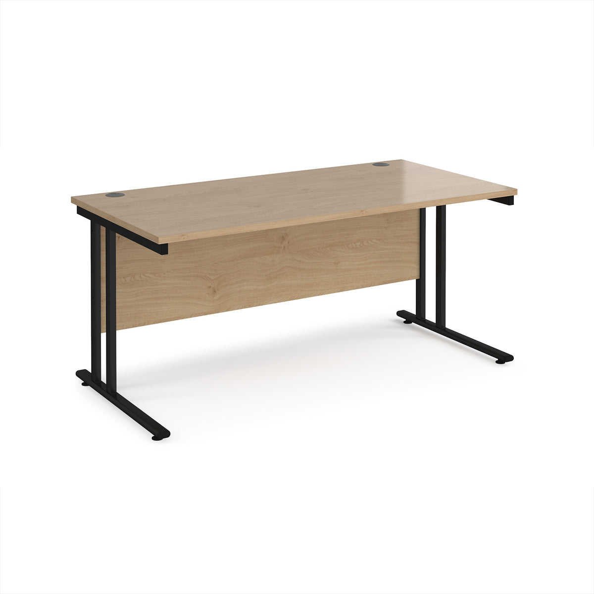 Maestro 25 straight desk 1600mm x 800mm - black cantilever leg frame, Kendal Oak Top - view 1