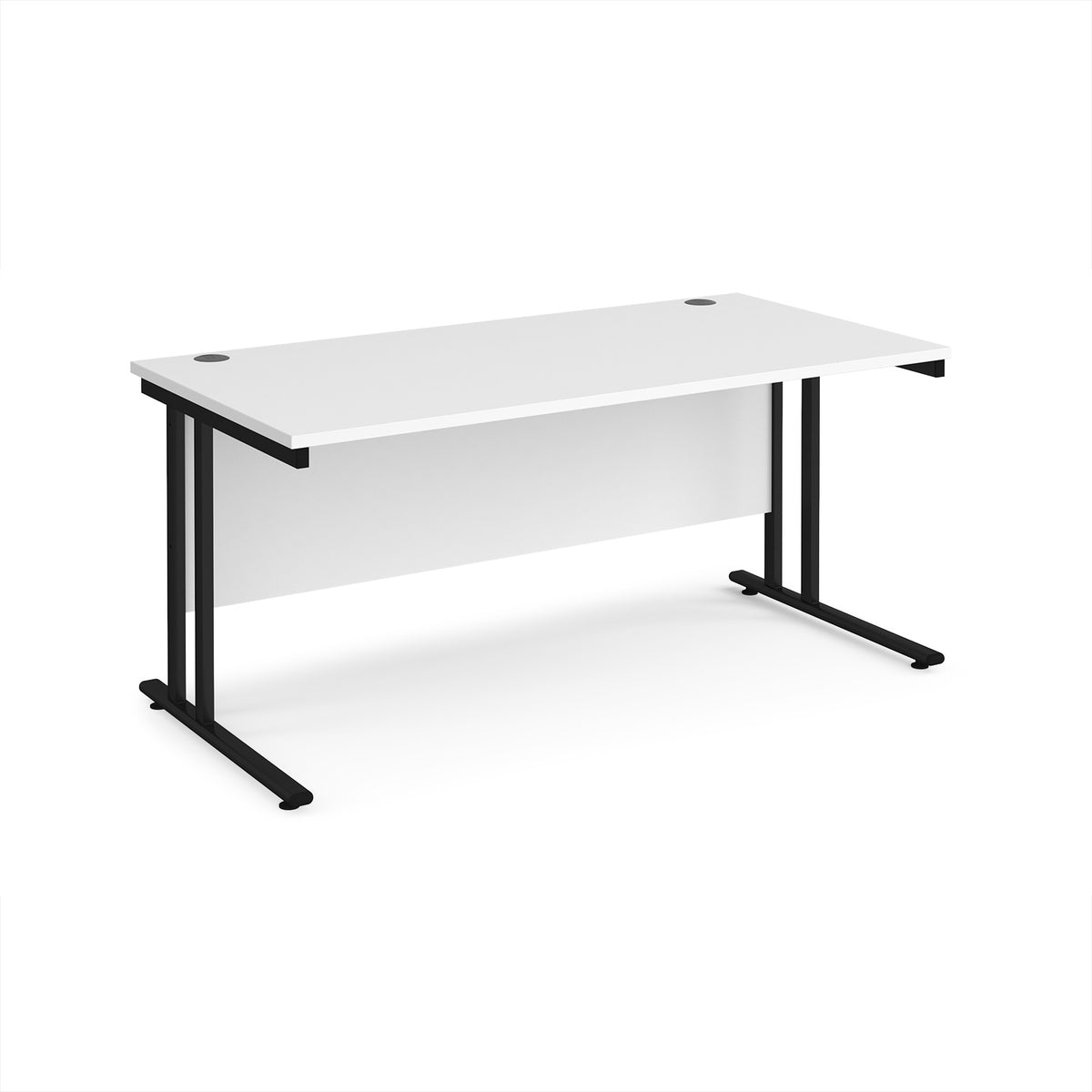 Maestro 25 straight desk 1600mm x 800mm - black cantilever leg frame, White Top - view 1