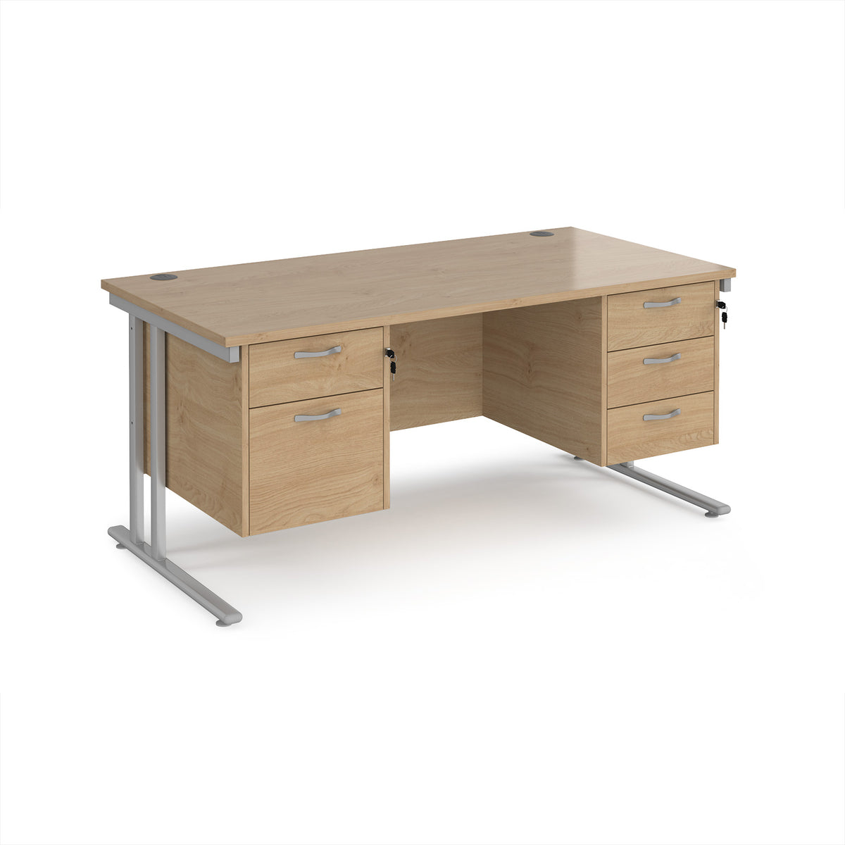 Maestro 25 straight desk 1600mm x 800mm with 2 and 3 drawer pedestals - silver cantilever leg frame, Kendal Oak Top - view 1