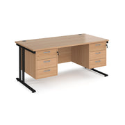 Maestro 25 straight desk 1600mm x 800mm with two x 3 drawer pedestals - black cantilever leg frame, Beech top - view 1
