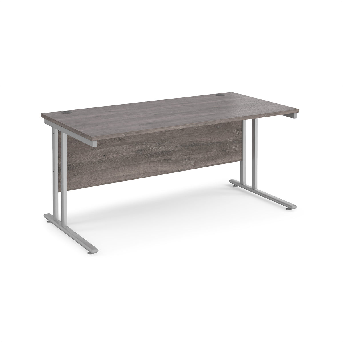 Maestro 25 straight desk 1600mm x 800mm - silver cantilever leg frame, Grey Oak Top - view 1